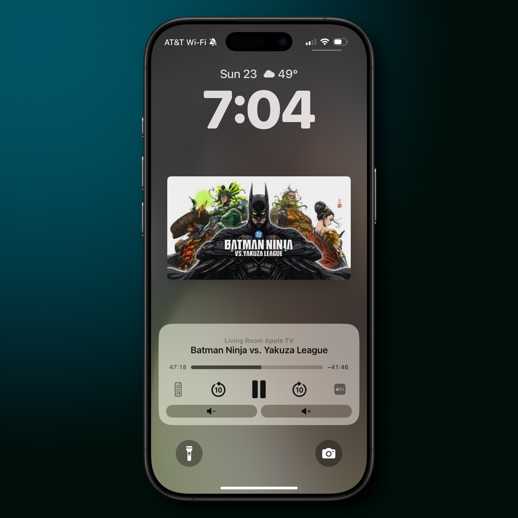 A screenshot of an iPhone, indicating that BATMAN NINJA VS. YAKUZA LEAGUE is being watched.